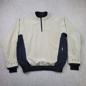 VTG Zero Restriction Golf Windbreaker Jacket Mens L Tan Black 1/4 Zip Pullover